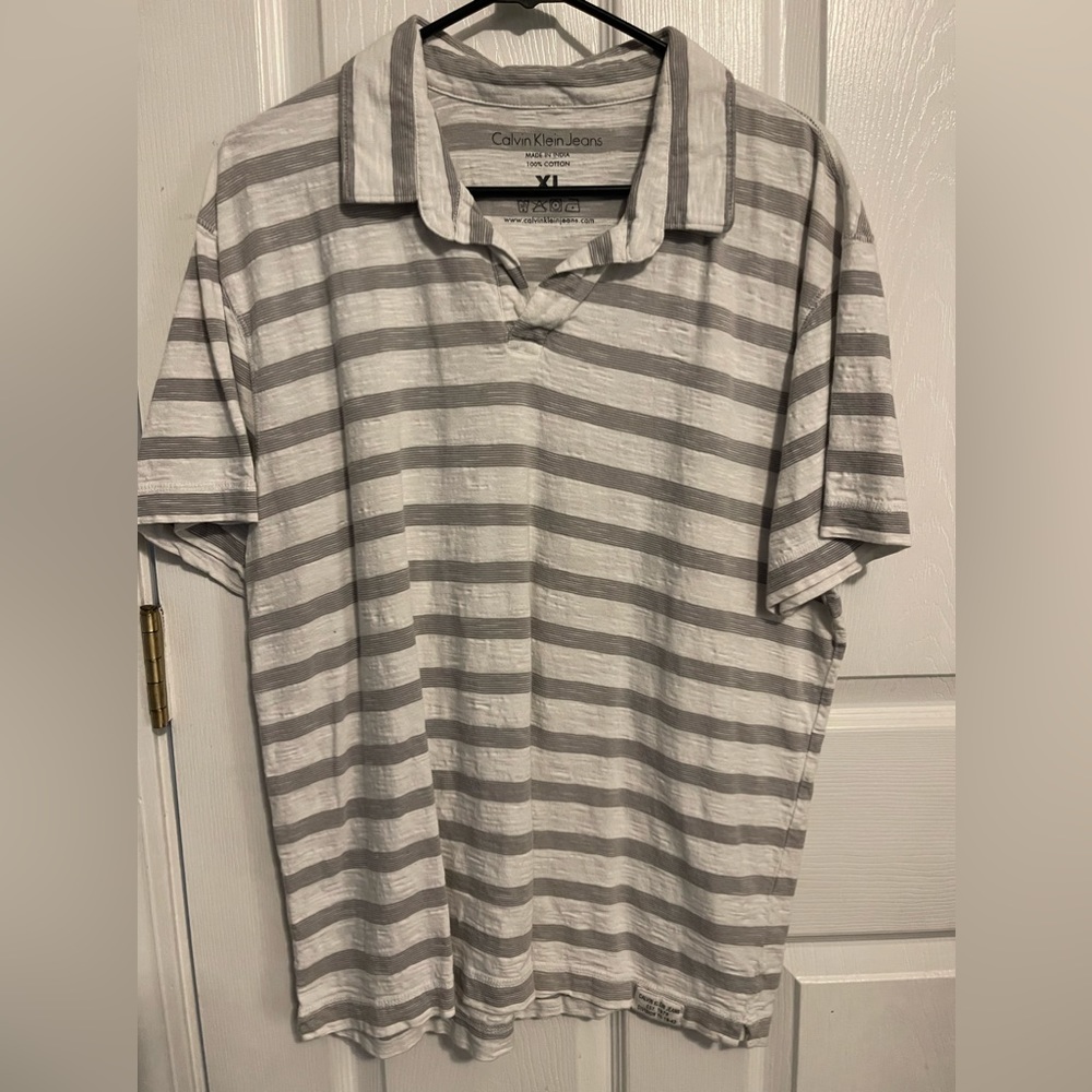 Calvin Klein polo white striped XL